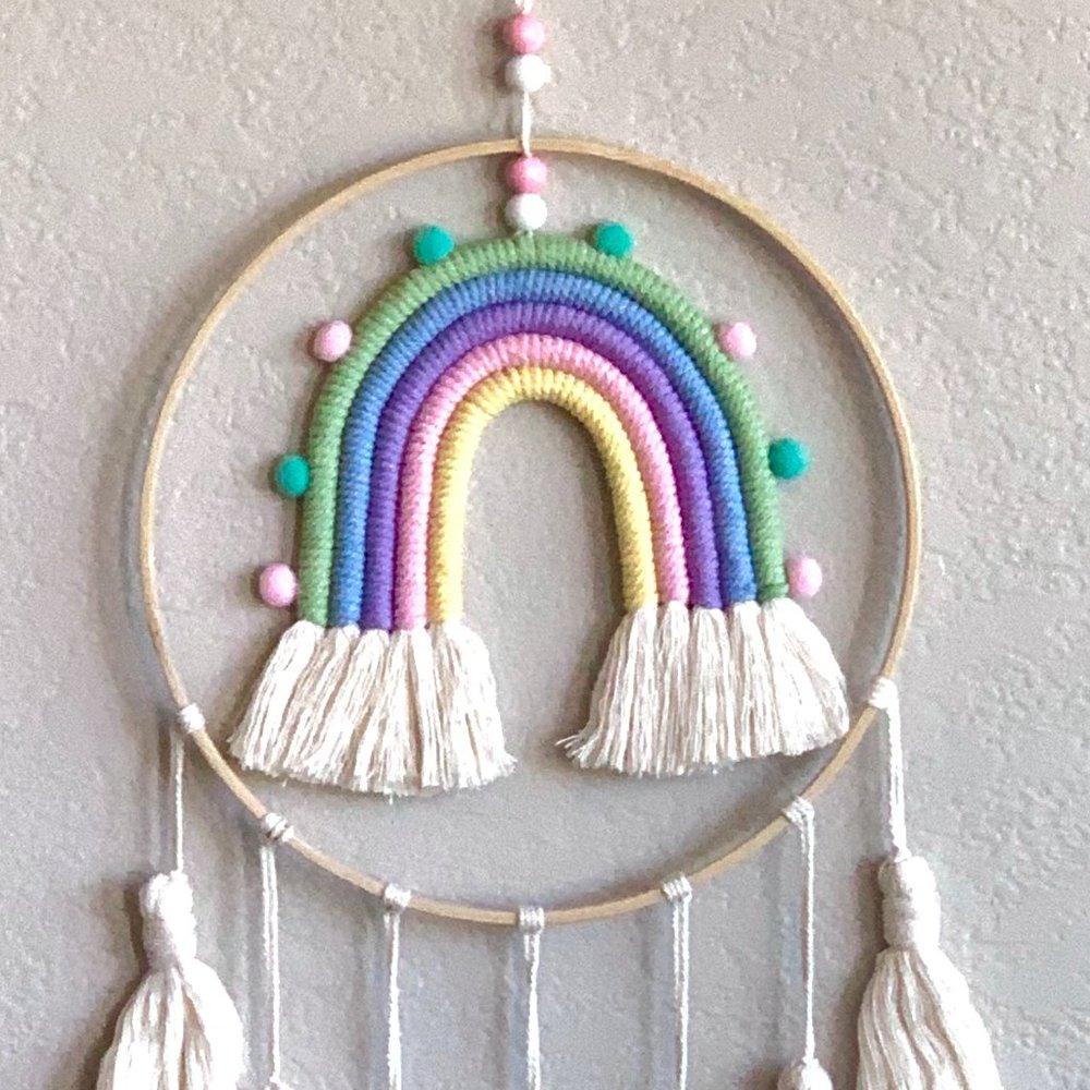 Moveable Mobile Pastel Rainbow Tasseled Wall Hanging Baby Children's Room Decor